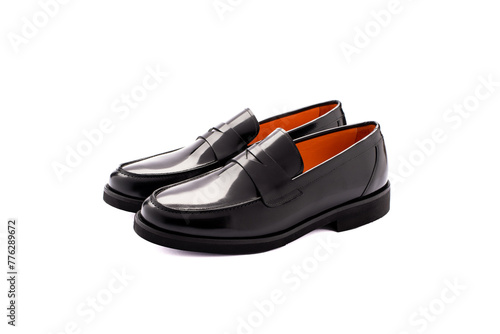 Black men's shoes without laces on a white background