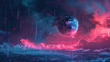 Hyper-Realistic Space Rain in Vibrant Synthwave Style
