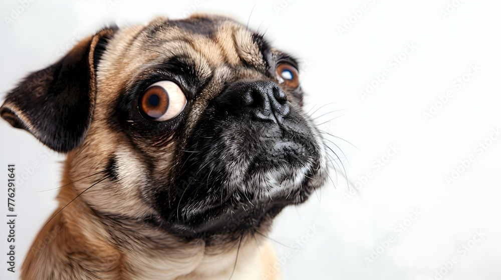 A cute pug gazing curiously into the distance, with an open space perfect for your customized text
