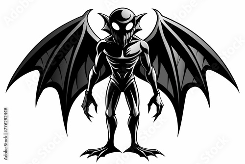 Картината върху платно A black and white humanlike cthulhu (which is a fiction character based on the b