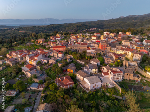 Panoramic drone view of valanio village in corfu island,Greece