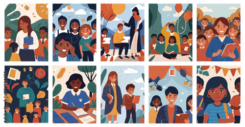 Radiant Joy. Children Sparkling in Play and Learning. Mega Pack Collection. Children's Day or Smart Kids Poster Illustration.