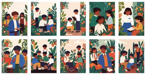 Radiant Joy. Children Sparkling in Play and Learning. Mega Pack Collection. Children's Day or Smart Kids Poster Illustration.