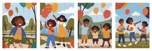 Radiant Joy. Children Sparkling in Play and Learning. Mega Pack Collection. Children's Day or Smart Kids Poster Illustration.