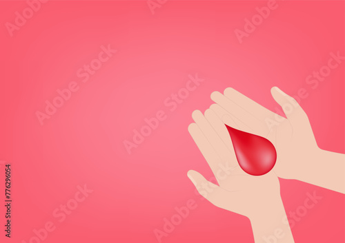 Blood Donation Concept. World Blood Donor Day. Hand Holding Blood Drop. Vector Illustration. 