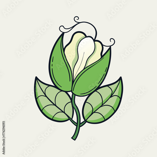 cute vector hand-drawn pea flower. icon, print, sketch, element of nature, doodle. isolated on a line drawing  and  art