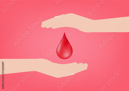 Blood Donation Concept. World Blood Donor Day. Hand Holding Blood Drop. Vector Illustration. 