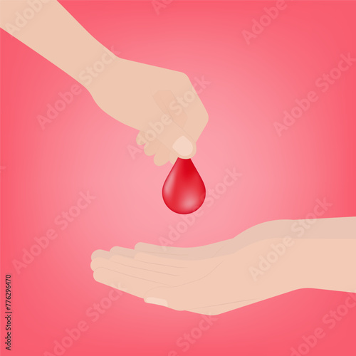 Blood Donation Concept. World Blood Donor Day. Hand Holding Blood Drop. Vector Illustration. 