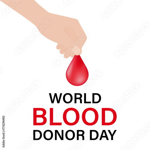 Blood Donation Concept. World Blood Donor Day. Hand Holding Blood Drop. Vector Illustration. 