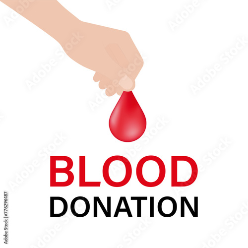 Blood Donation Concept. World Blood Donor Day. Hand Holding Blood Drop. Vector Illustration. 