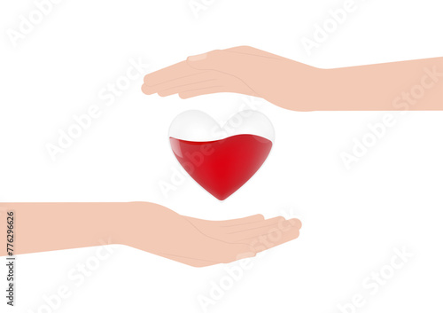 Blood Donation Concept. World Blood Donor Day. Hand Holding Red Heart. Vector Illustration. 