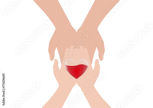 Blood Donation Concept. World Blood Donor Day. Hand Holding Red Heart. Vector Illustration. 