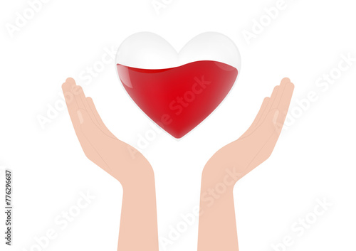 Blood Donation Concept. World Blood Donor Day. Hand Holding Red Heart. Vector Illustration. 