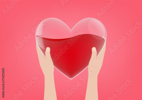 Blood Donation Concept. World Blood Donor Day. Hand Holding Red Heart. Vector Illustration. 