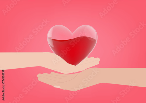 Blood Donation Concept. World Blood Donor Day. Hand Holding Red Heart. Vector Illustration. 