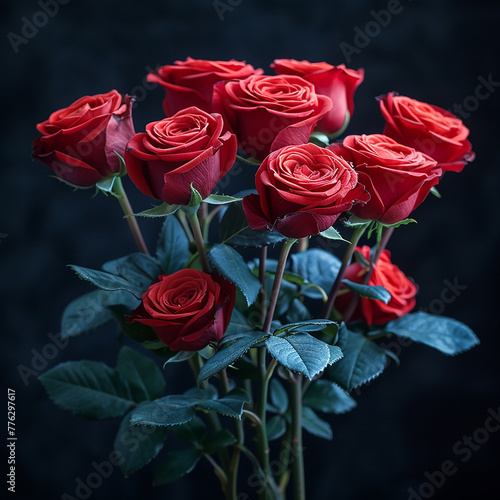 Bouquet of red roses on black background  generative ai