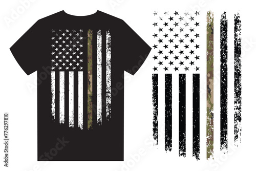 Thin Camo Line Flag T Shirt Design