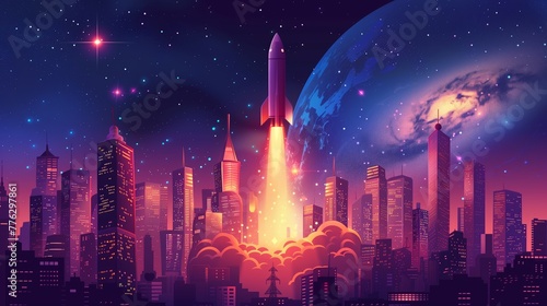 Rocket Launch for startup business creative city modern banner © CraftyImago