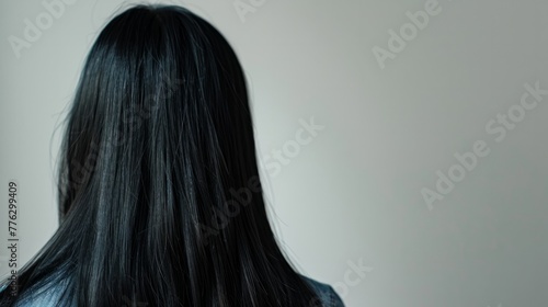 woman seen from behind with black, straight hair generative ai