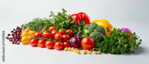 Assorted Vegetables Pile on White Background © Karlaage
