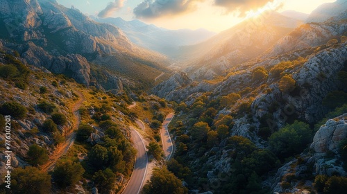 Aerial View of Winding Road in Mountains