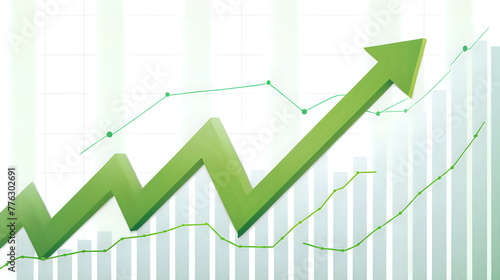 a rising green arrow superimposed over a line graph and bar chart, symbolizing an upward trend or growth in a financial or statistical context © Kevin