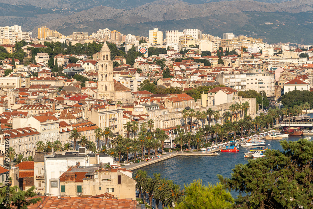 Naklejka premium Split cityscape seen from Marjan Hill, the best viewpoint of the city, Croatia