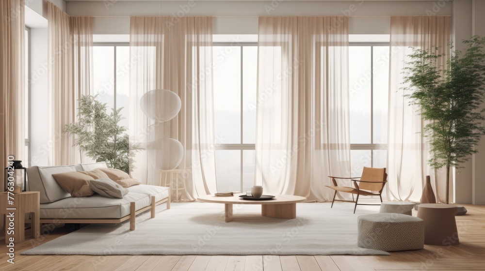 A Japandi style living room combines elements of Japanese minimalism with Scandinavian design principles, resulting in a harmonious and serene space. 