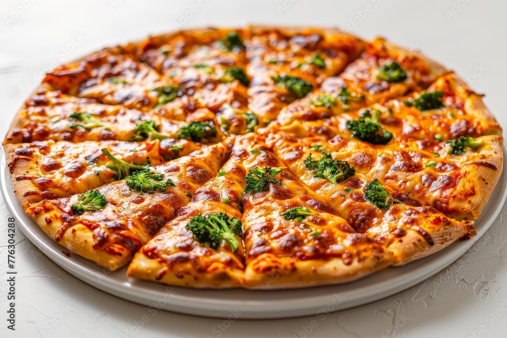 Delicious Pizza With Broccoli and Cheese on a Plate Delicious Pizza With Broccoli and Cheese on a Plate