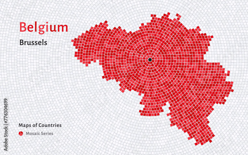 Belgium Map with a capital of Brussels Shown in a Mosaic Pattern	