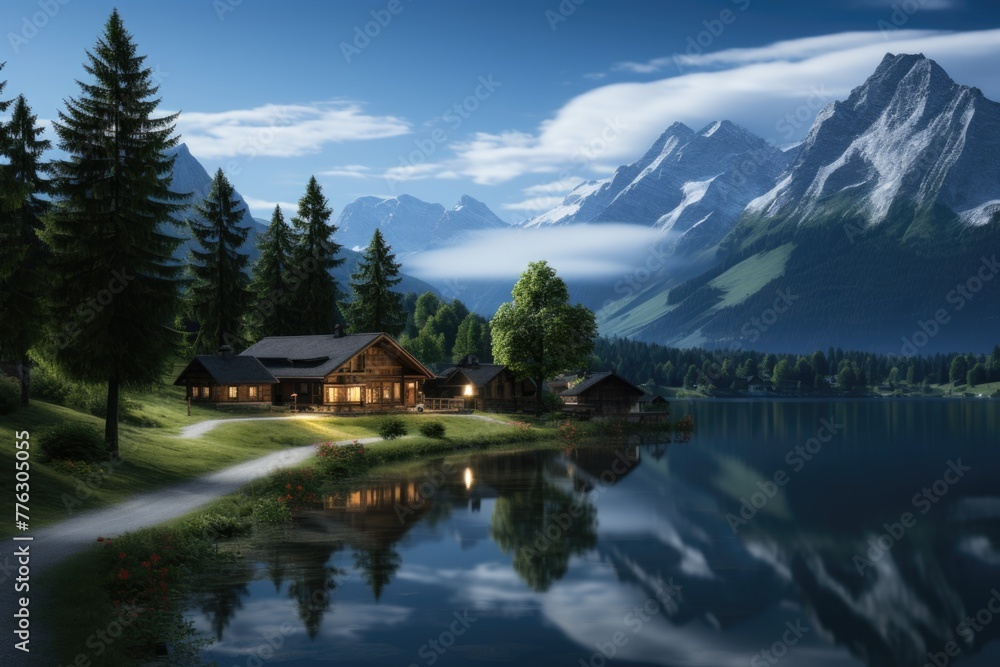 Beautiful landscape lake and trees and mountains Generative AI Beautiful landscape lake and trees and mountains Generative AI