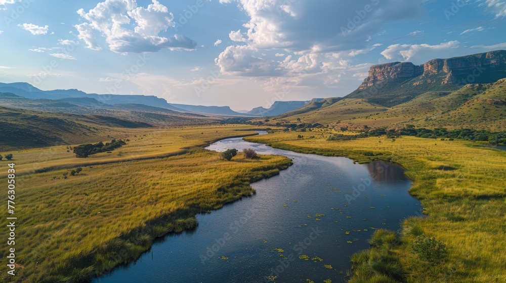 River Flowing Through Lush Green Valley River Flowing Through Lush Green Valley