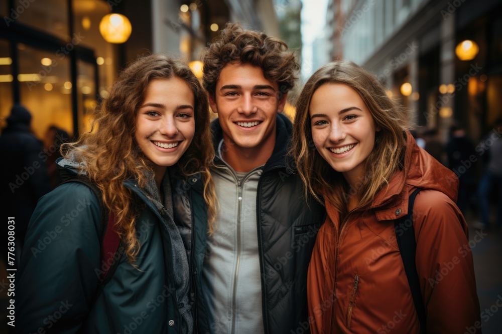 A group of young teenage girls and boy friendship in street Generative AI A group of young teenage girls and boy friendship in street Generative AI
