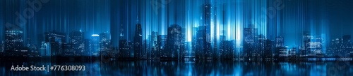 a blue city skyline made of vertical lines, photography, long exposure Generative AI