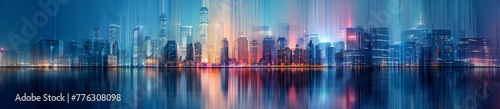 abstract cityscape panorama, long exposure, city lights and skyscrapers in motion blur Generative AI