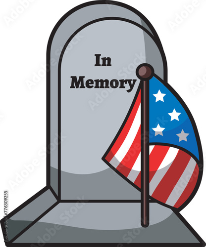 Memorial Day in the United States. American flags icon. The grave of military personnel.