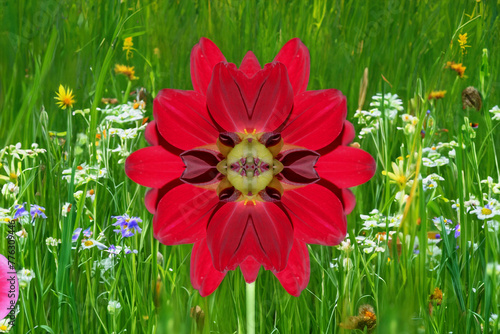 A red Dahlia Coccinea flower 