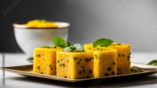 Dhokla is a vegetarian dish of Indian cuisine