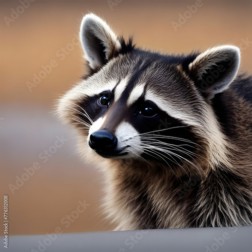 portrait of a raccoon on a blurred background, close-up