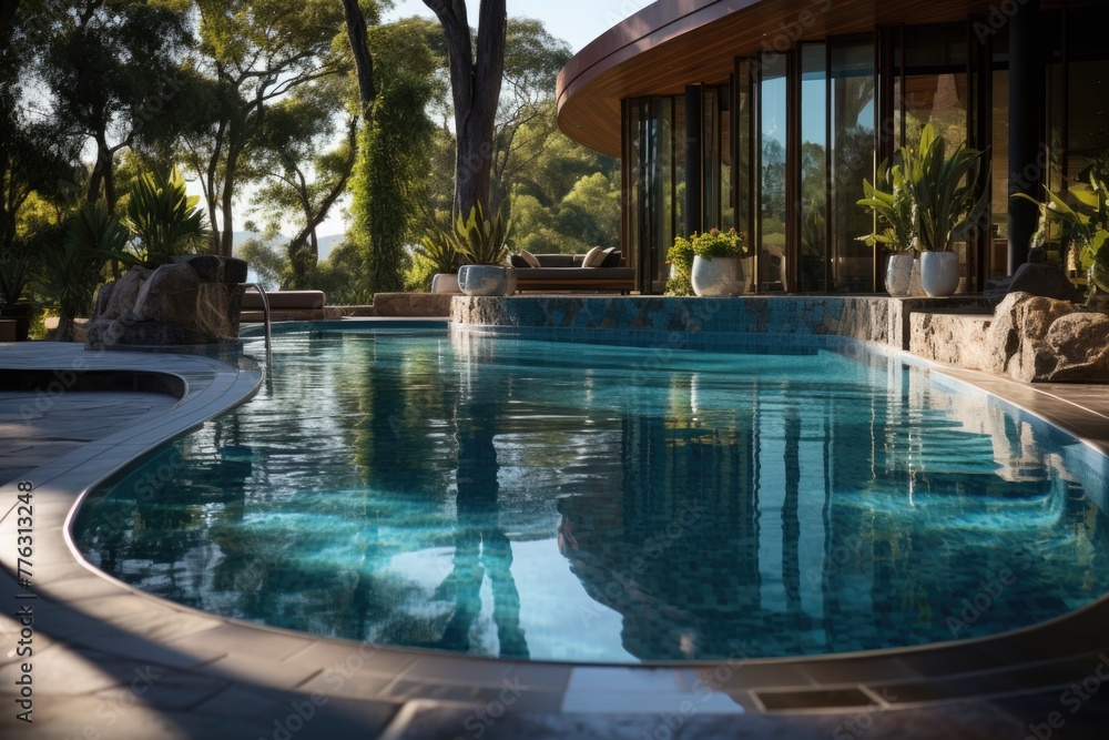 Swimming pool in home sunshine Generative AI