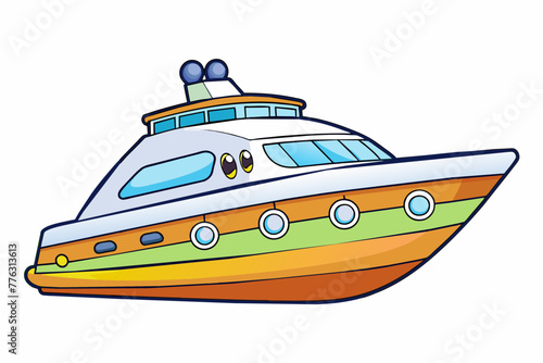 mini fishing yacht boat vector illustration
