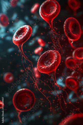 Selective focus of 3D visualization of red blood cells in blood vessels.