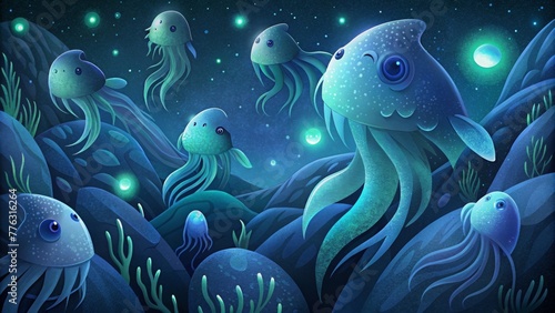 The gentle hum of bioluminescent creatures their mesmerizing lights guiding the way through the deep sea.