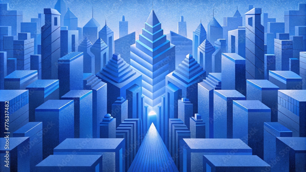 Fototapeta premium The repetitive nature of blueprint design is amplified and abstracted to represent the endless repetition of buildings in an urban environment.