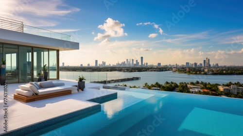 Modern villa with a private rooftop infinity pool overlooking the Miami skyline in Florida © Damian Sobczyk