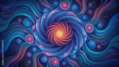 A mindbending explosion of psychedelic spirals mixing and blending into a mesmerizing display. photo