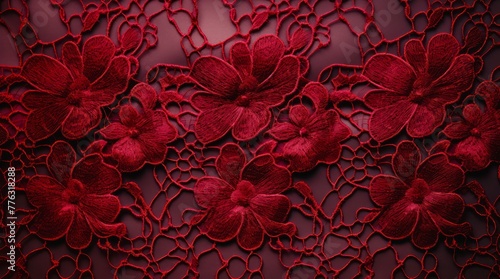 Dark red floral lace texture.