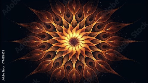 A burst of molten bronze erupting into a radiant fractal pattern.