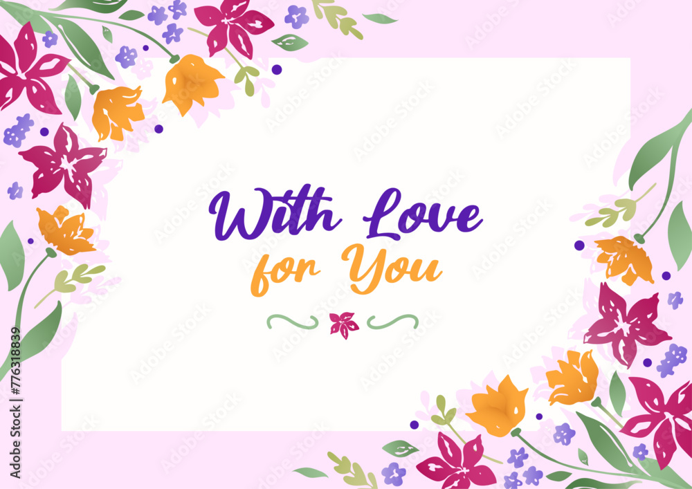 Postcard with blooming flowers and twigs in vector.