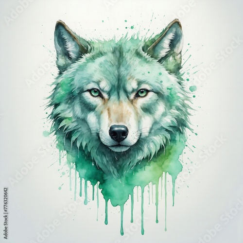 abstract watercolor painitng of wolf head